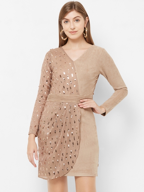 

Soie Women Beige Embellished Wrap Dress