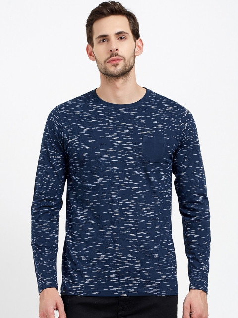 

Maniac Men Navy Blue & White Printed Round Neck T-shirt