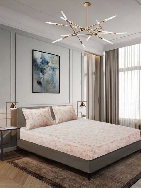 

Aura Peach-Coloured Floral 1000 TC Polyester 1 King Bedsheet with 2 Pillow Covers