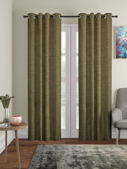 

Cortina Set of 2 Olive Green Self Design Black Out Door Curtains