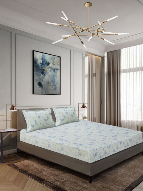 

Aura Blue Floral 1000 TC Polyester 1 King Bedsheet with 2 Pillow Covers