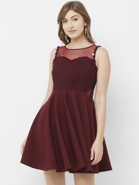 

Soie Women Maroon Embellished Fit and Flare Dress