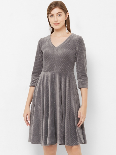 

Soie Women Grey Self Design Fit and Flare Dress
