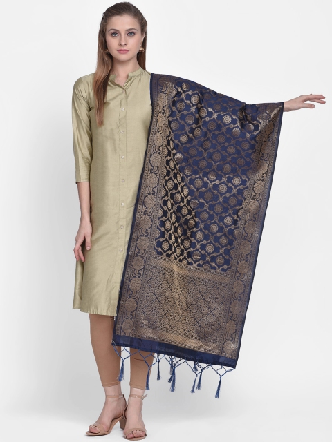 

Dupatta Bazaar Navy Blue & Gold-Coloured Woven Design Dupatta