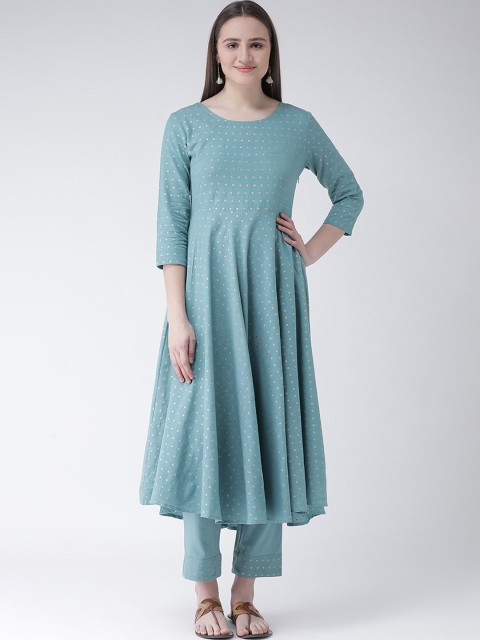 

Aayna Women Blue & Gold-Coloured Printed A-Line Kurta