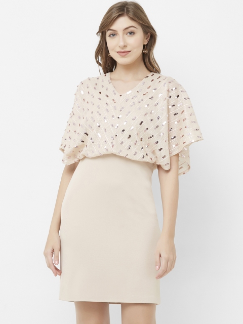 

Soie Women Beige Solid Sheath Dress