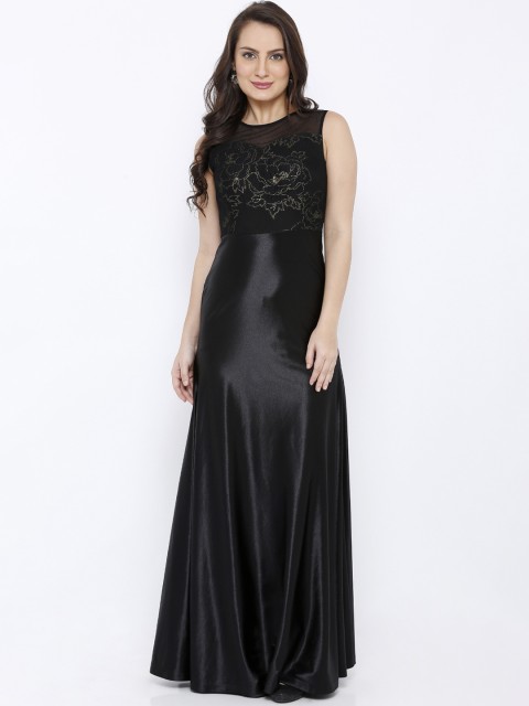 

Soie Women Black Embellished Maxi Dress
