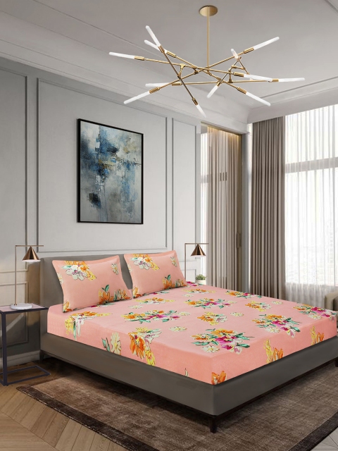 

Aura Peach-Coloured Floral 140 TC Polyester 1 Queen Bedsheet with 2 Pillow Covers