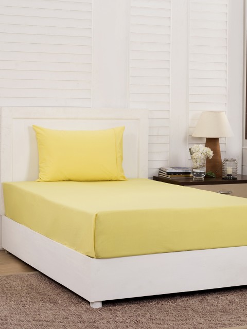 

MASPAR Yellow Solid 200 TC Cotton 1 Single Bedsheet with 1 Pillow Covers