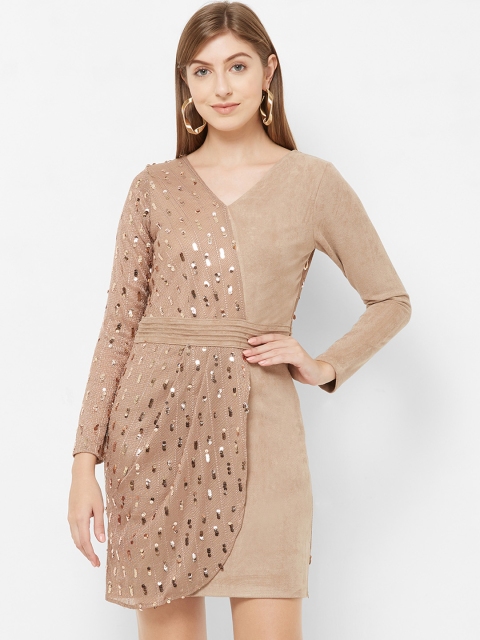 

Soie Women Beige Embellished Wrap Dress