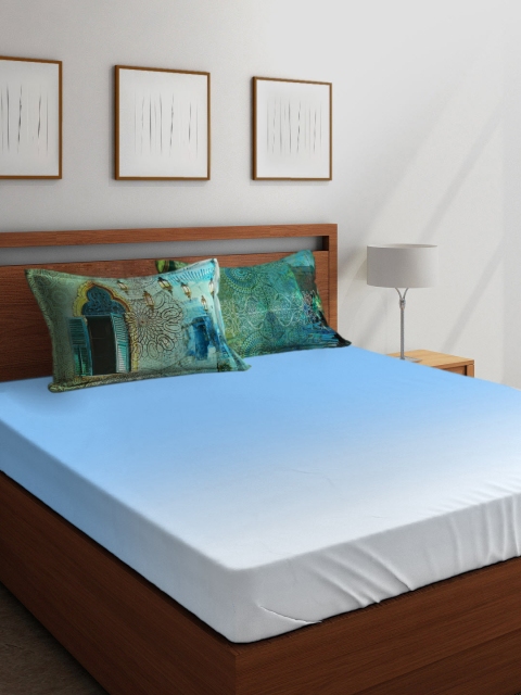 

Boutique Living India Blue Solid 300 TC Cotton 1 King Bedsheet with 2 Pillow Covers