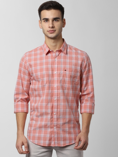 

Peter England Casuals Men Orange & Off-White Slim Fit Checked Casual Shirt