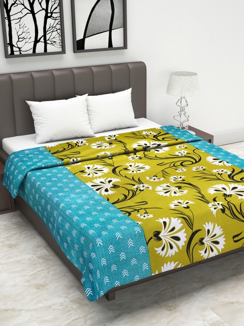 

Divine Casa Green & Blue Floral AC Room 110 GSM Double Bed Dohar