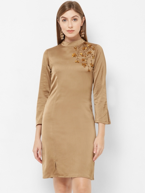 

Soie Women Khaki Solid Sheath Dress