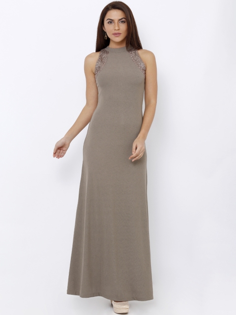 

Soie Women Taupe Solid Maxi Dress