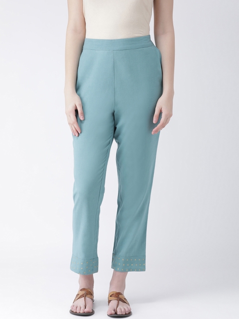 

Aayna Women Blue Regular Fit Solid CigaretteTrousers