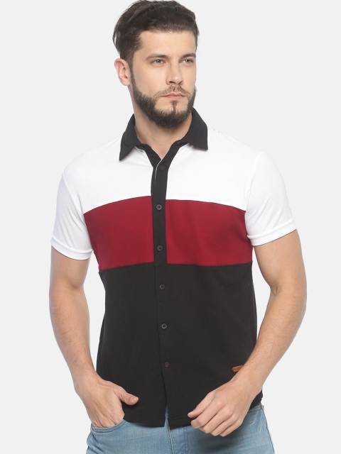 

T-Tog Men Black & Red Slim Fit Colourblocked Knitted Casual Shirt