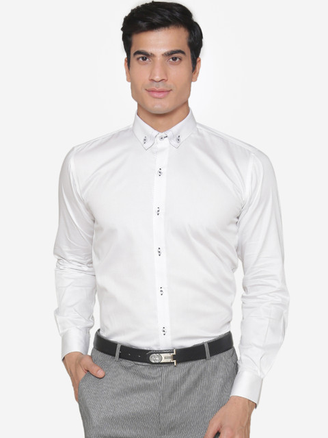 

ManQ Men White Slim Fit Solid Casual Shirt