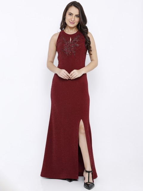 

Soie Women Maroon Embellished Maxi Dress