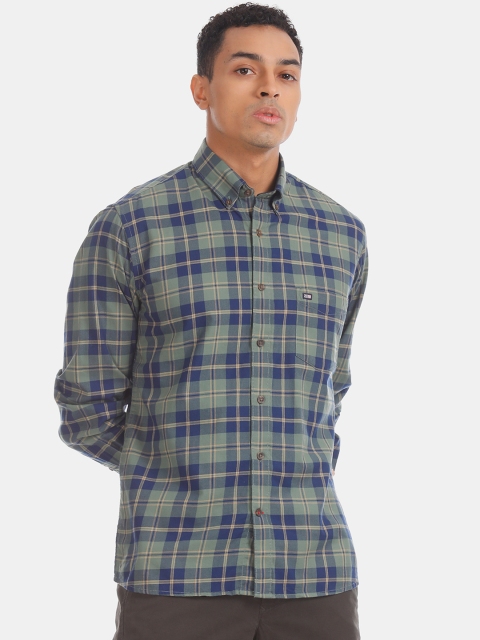 

Arrow Sport Men Green & Navy Blue Regular Fit Checked Casual Shirt