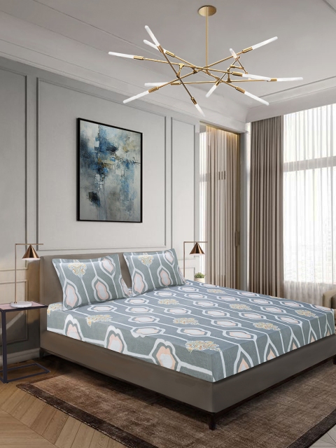 

Aura Grey & White Abstract 140 TC Polyester 1 Queen Bedsheet with 2 Pillow Covers