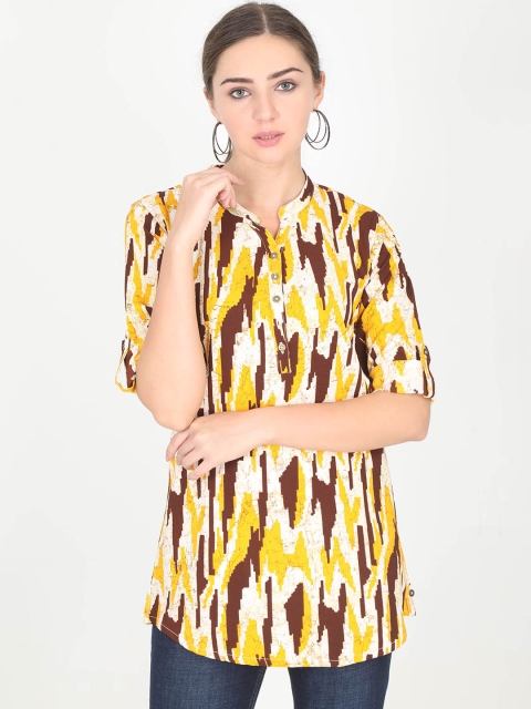 Rasada Women Yellow Printed Shirt Style Top