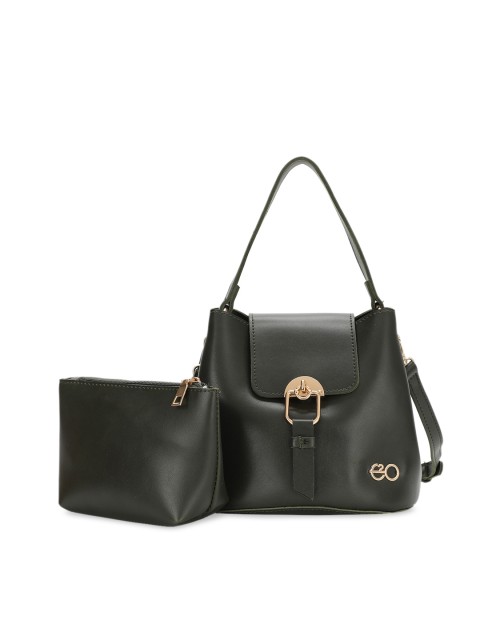 

E2O Women Black Solid Satchel Bag with Pouch