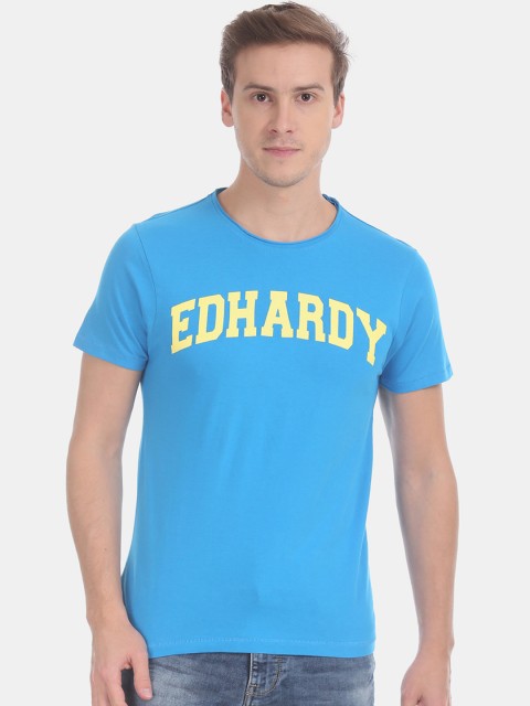 

Ed Hardy Men Blue Printed Round Neck Pure Cotton T-shirt