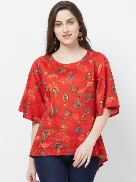 

Fusion Beats Women Red Printed High-Low Top