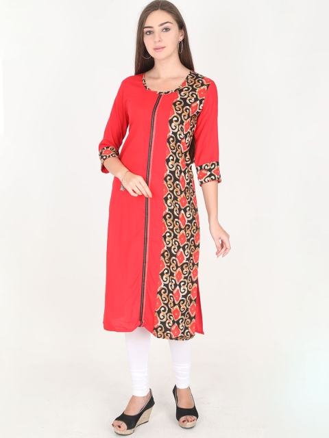 

Rasada Women Red & Black Printed Straight Kurta