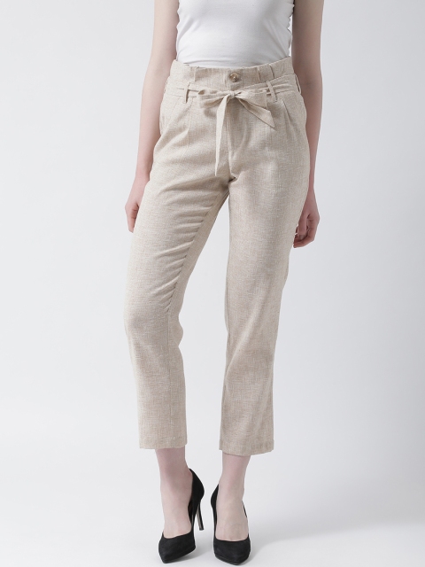 

Aayna Women Beige Regular Fit Self Design Peg Trousers