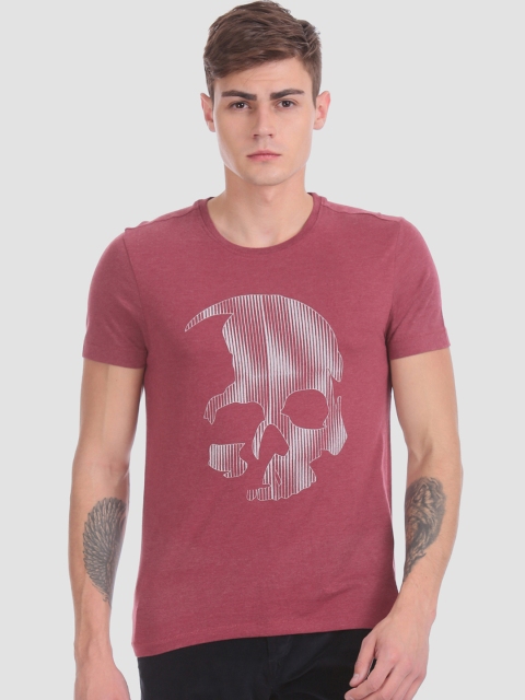 

RUF & TUF Men Mauve Printed Round Neck T-shirt