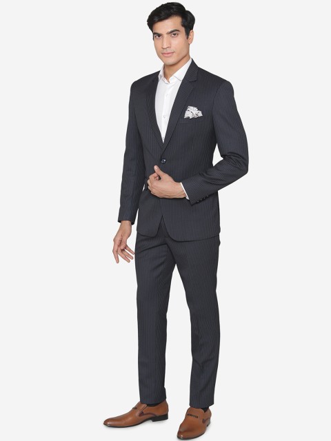 

MANQ Men Navy Blue Striped Slim-Fit Single-Breasted Formal Suit
