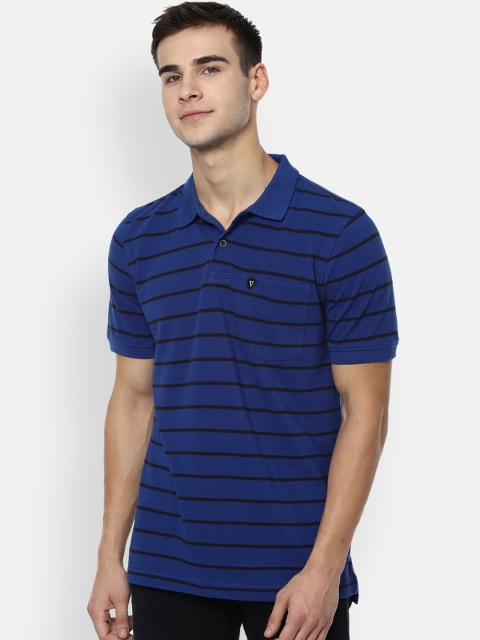 

Van Heusen Sport Men Blue Black Striped Polo Collar Pure Cotton T-shirt