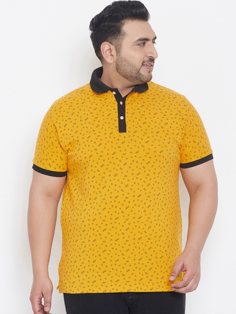 

bigbanana Plus Size Men Yellow Printed Polo Collar T-shirt