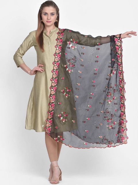 

Dupatta Bazaar Black & Pink Embroidered Dupatta