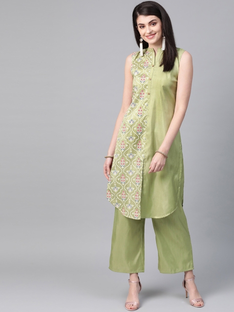 

ZIYAA Women Green & White Printed Straight Kurta