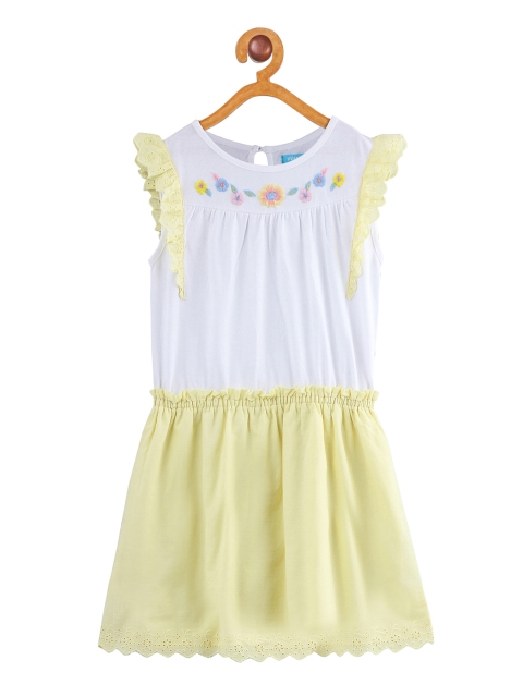 

Miyo Girls White & Yellow Colourblocked Fit and Flare Dress