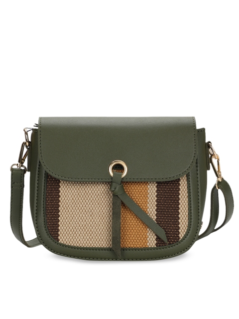 

E2O Olive Green & Brown Colourblocked Sling Bag