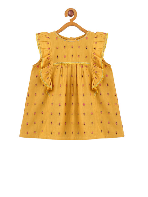 

Miyo Girls Mustard Yellow Printed A-Line Top