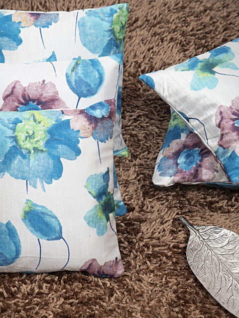

HOUZZCODE Blue & White Set of 5 Floral Square Cushion Covers