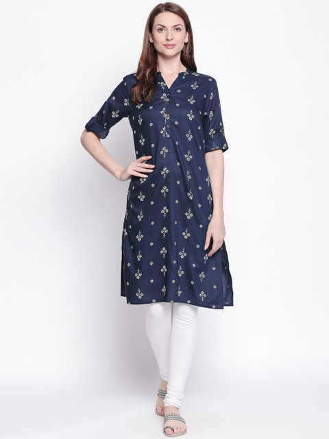 

RANGMANCH BY PANTALOONS Women Blue & White Printed Straight Kurta