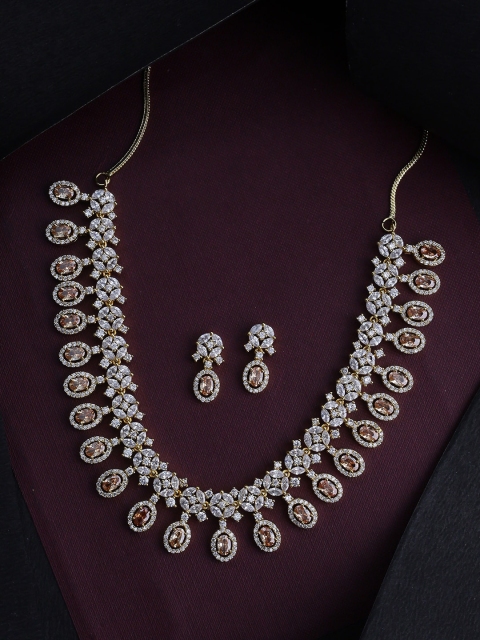 

Voylla Women Gold-Plated Studded Handcrafted Teardrop Cut Necklace Set