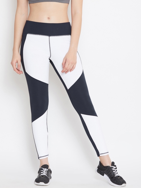 

PERFKT-U Women Navy Blue & White Colourblocked Rapid-Dry Tights
