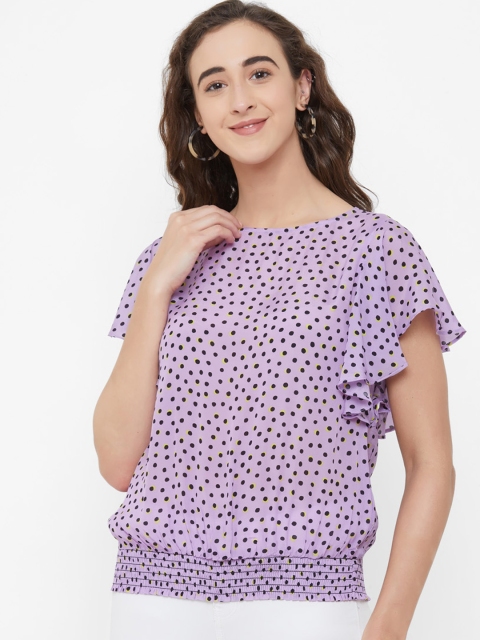 

109F Women Lavender Polka Dot Print Blouson Top