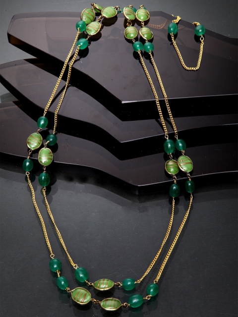 

DUGRISTYLE Green Emerald Studded Sterling Silver Necklace