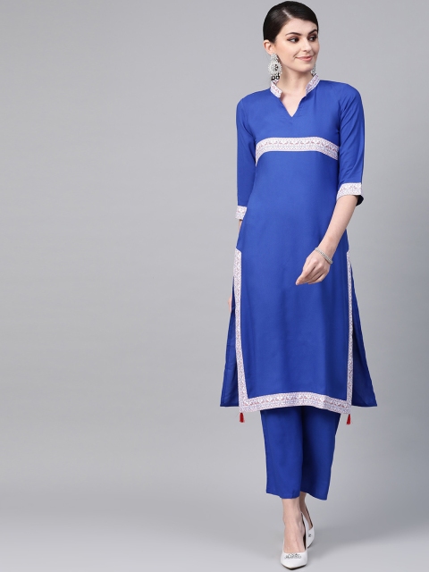 

ZIYAA Women Blue & White Solid Straight Kurta