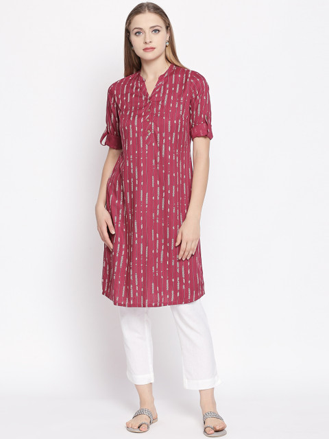 

RANGMANCH BY PANTALOONS Women Fuchsia Pink & White Printed Straight Kurta