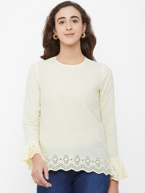 

109F Women Yellow Solid Top