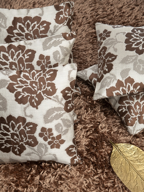 

HOUZZCODE Brown Set of 5 Floral Square Cushion Covers